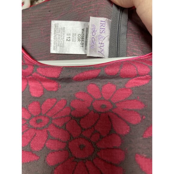 Iris & Ivy Pink & Gray Floral Dress With Rosette Accents Size 12 - Picture 4 of 4